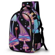 LAKIMCT Colorful Abstract Mushroom Backpack for Adult Kids, Refrigerator Pocket Schoolbag, Pocket Flipped 180° Bookbag for Travel Work Daybag