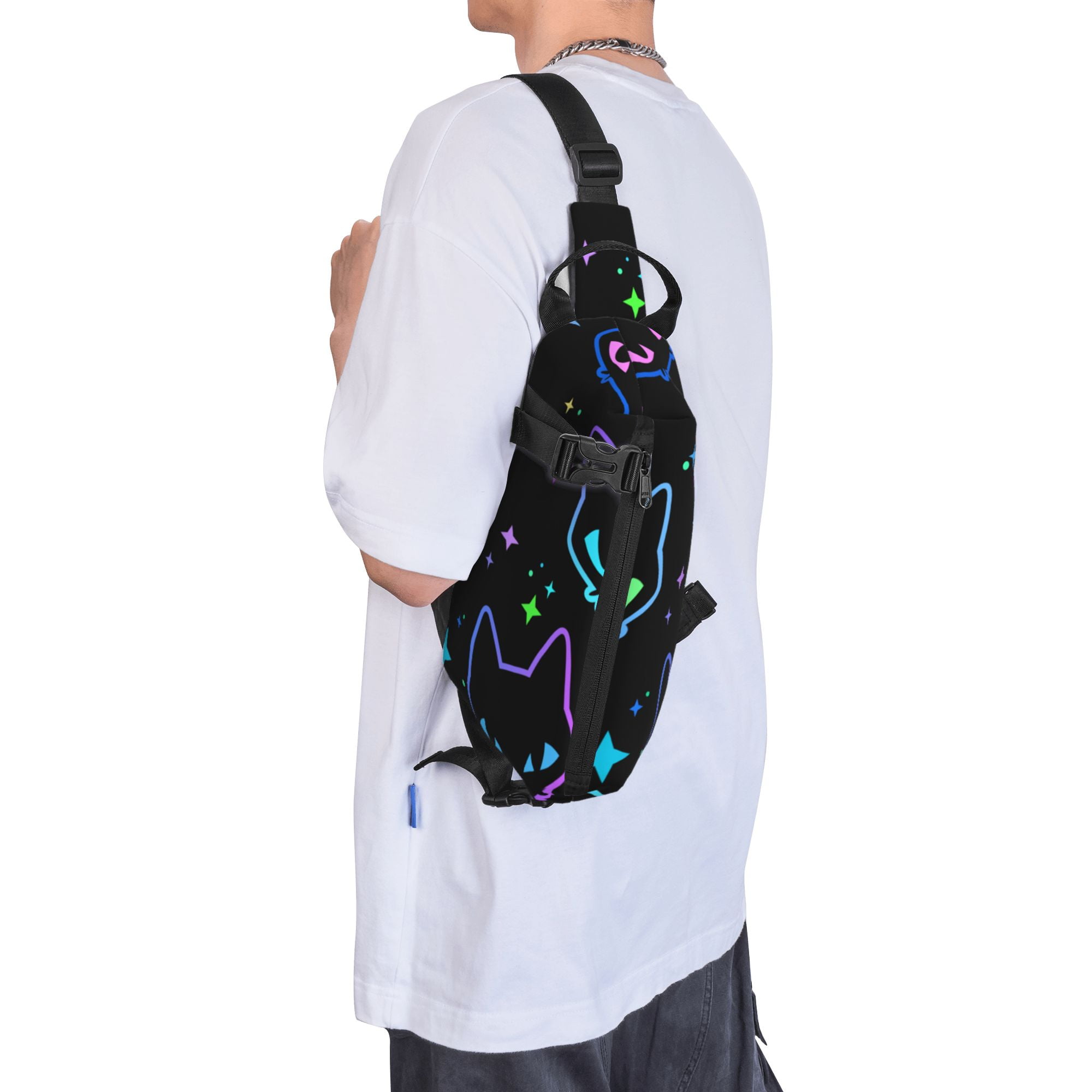 LAKIMCT Colorful Neon Cat Heads Sling Bag Chest Shoulder Backpack for Men Women Crossbody Bags for Traveling