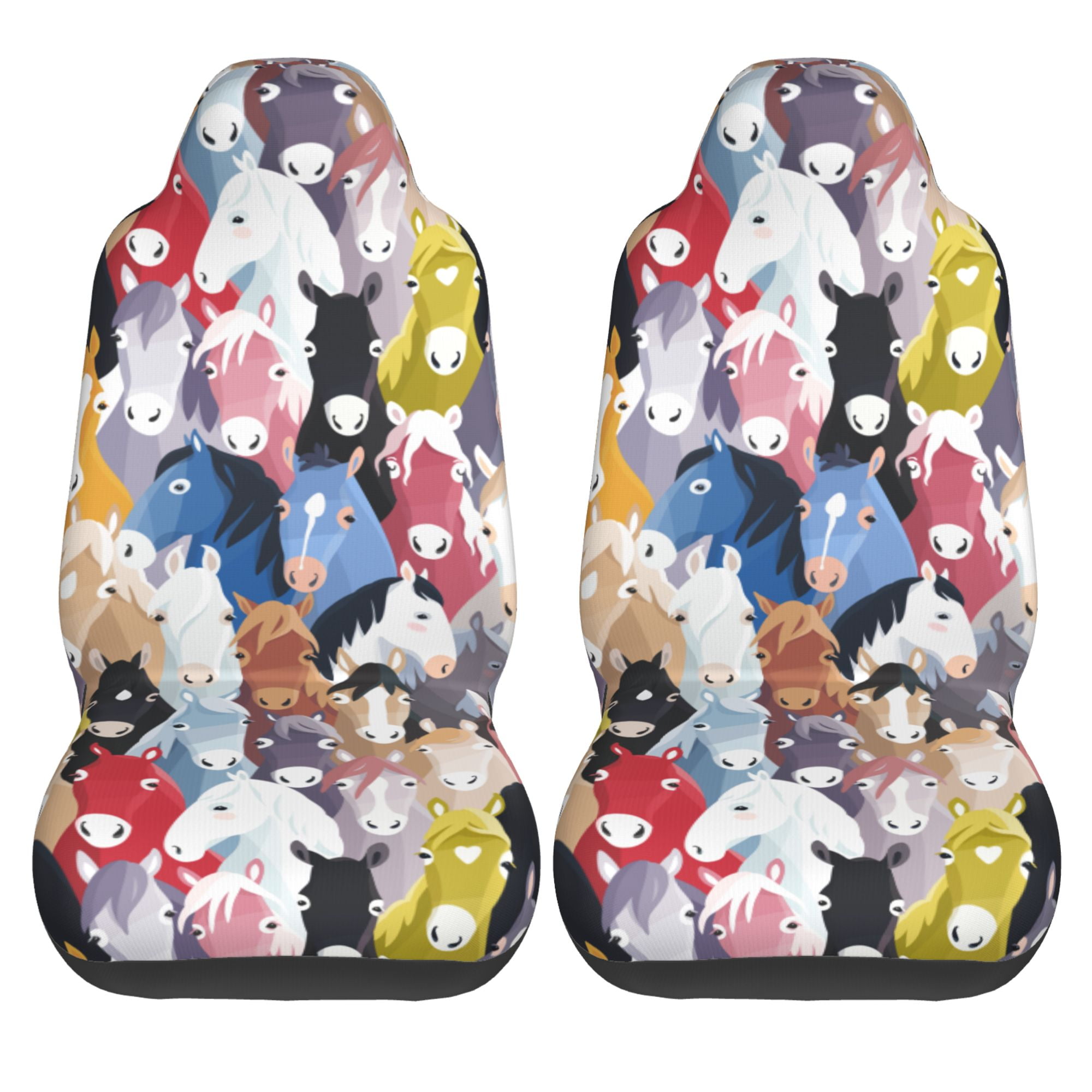 LAKIMCT Colourful Cartoon Horses Car Seat Covers Vehicle Front Seat
