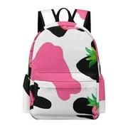 LAKIMCT Cow Print Strawberries Backpack, Adult Travel Schoolbag for Women Men, Kids College Bookbag for Boys Girls