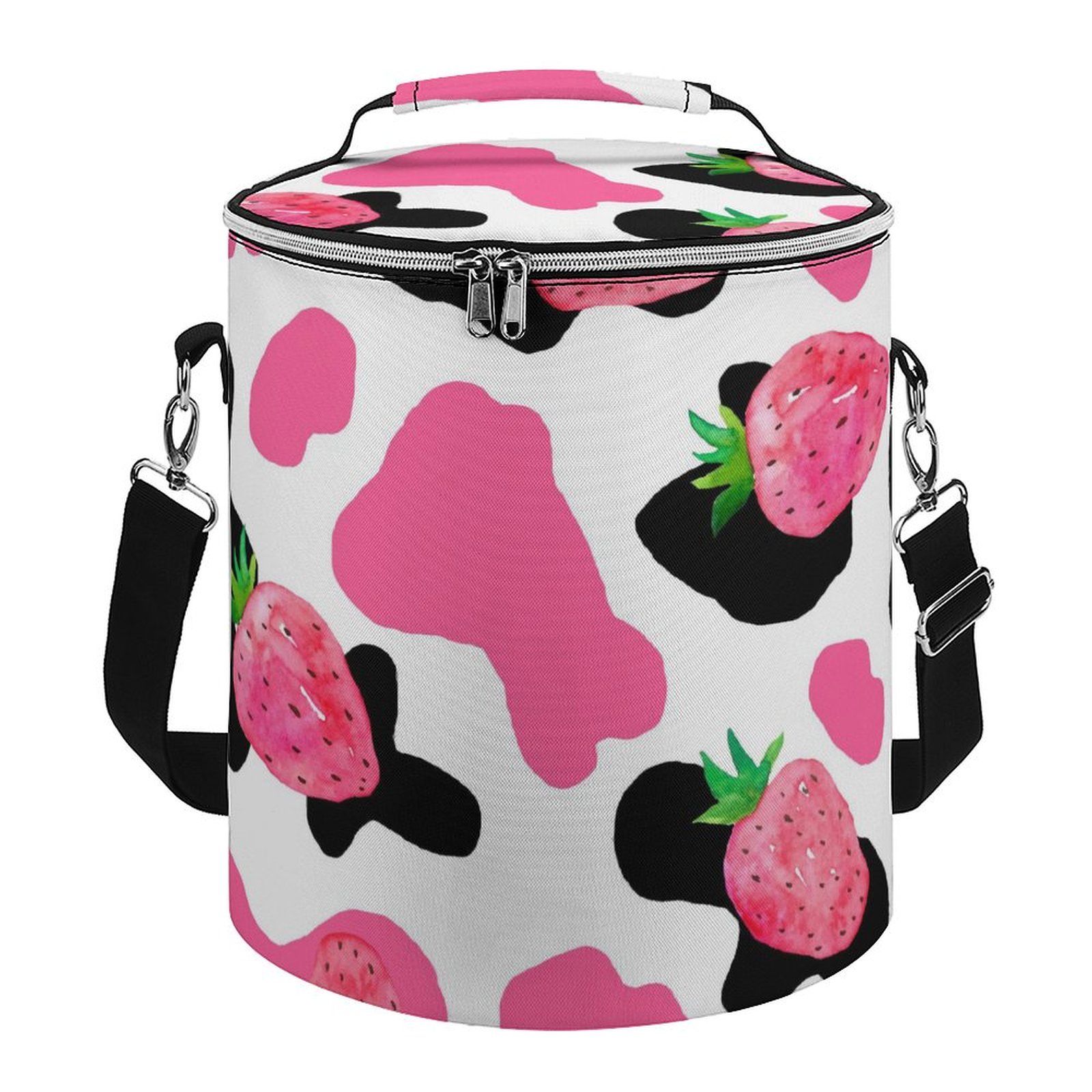 LAKIMCT Cow Print Strawberries Camping Soft Cooler Insulated Bag, Leak
