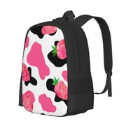LAKIMCT Cow Print Strawberries Casual Backpack 15.6 Inch for Adults Kids, Business Laptop Bag Student Bookbag for College Travel Vacation