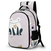 LAKIMCT Cute Funny Pink Frogs Backpack for Adult Kids, Refrigerator Pocket Schoolbag, Pocket Flipped 180° Bookbag for Travel Work Daybag