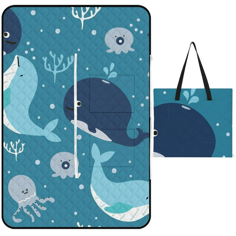 LAKIMCT Cute Sea Creatures Picnic Blanket with Zipper Waterproof Sandproof Beach Blanket Foldable Portable Tote Bag Picnic Mat for Lawn Park Beach Travel Camping Walmart
