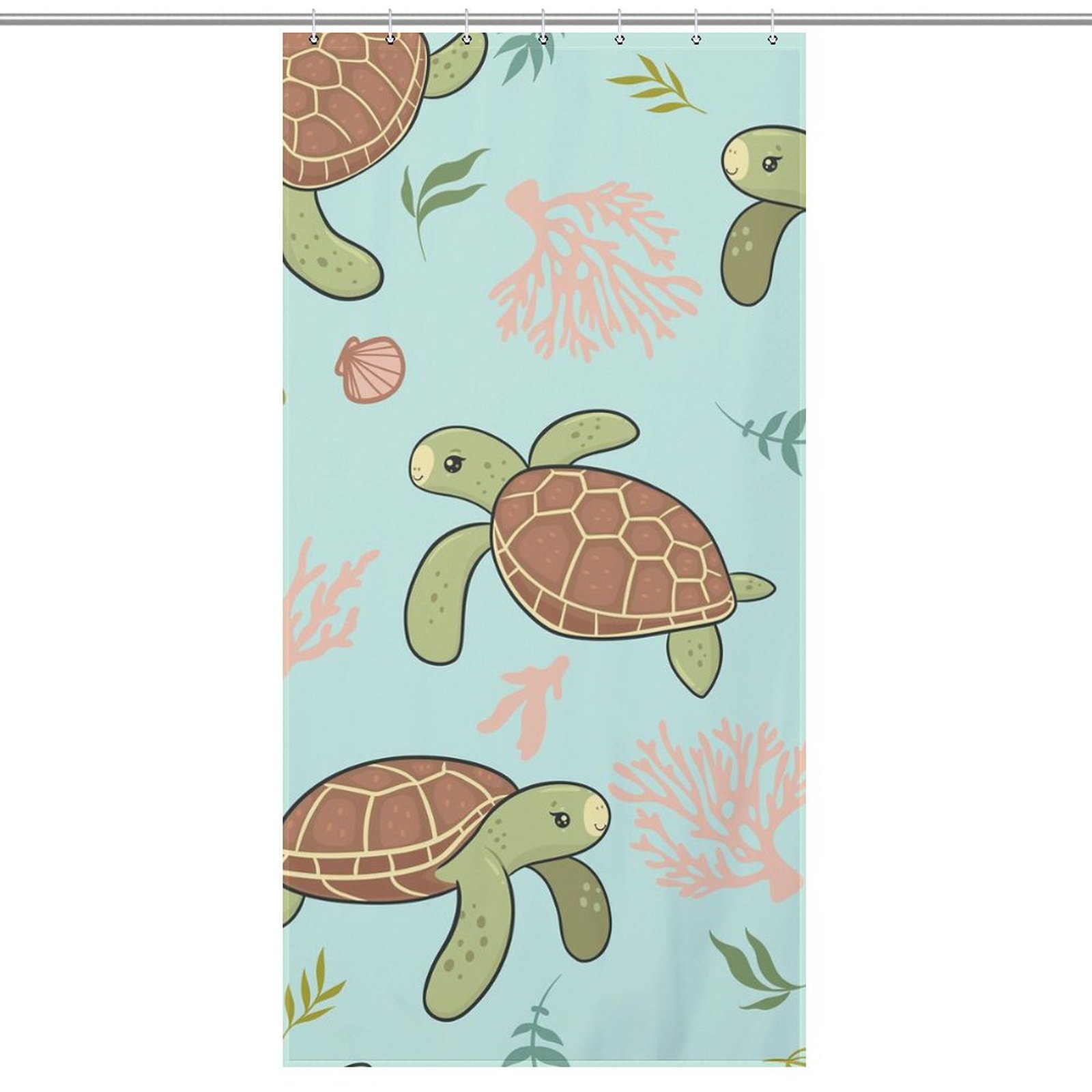 LAKIMCT Cute Sea Turtles Shower Curtain for Bathroom, Polyester Cloth Shower Curtain with 7