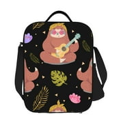 LAKIMCT Cute Sloth Lotus Insulated Lunch Bag for Kids Adult with Side Mesh Pocket, Boys Girls Lunch Tote Portable Lunch Box for Work Travel School