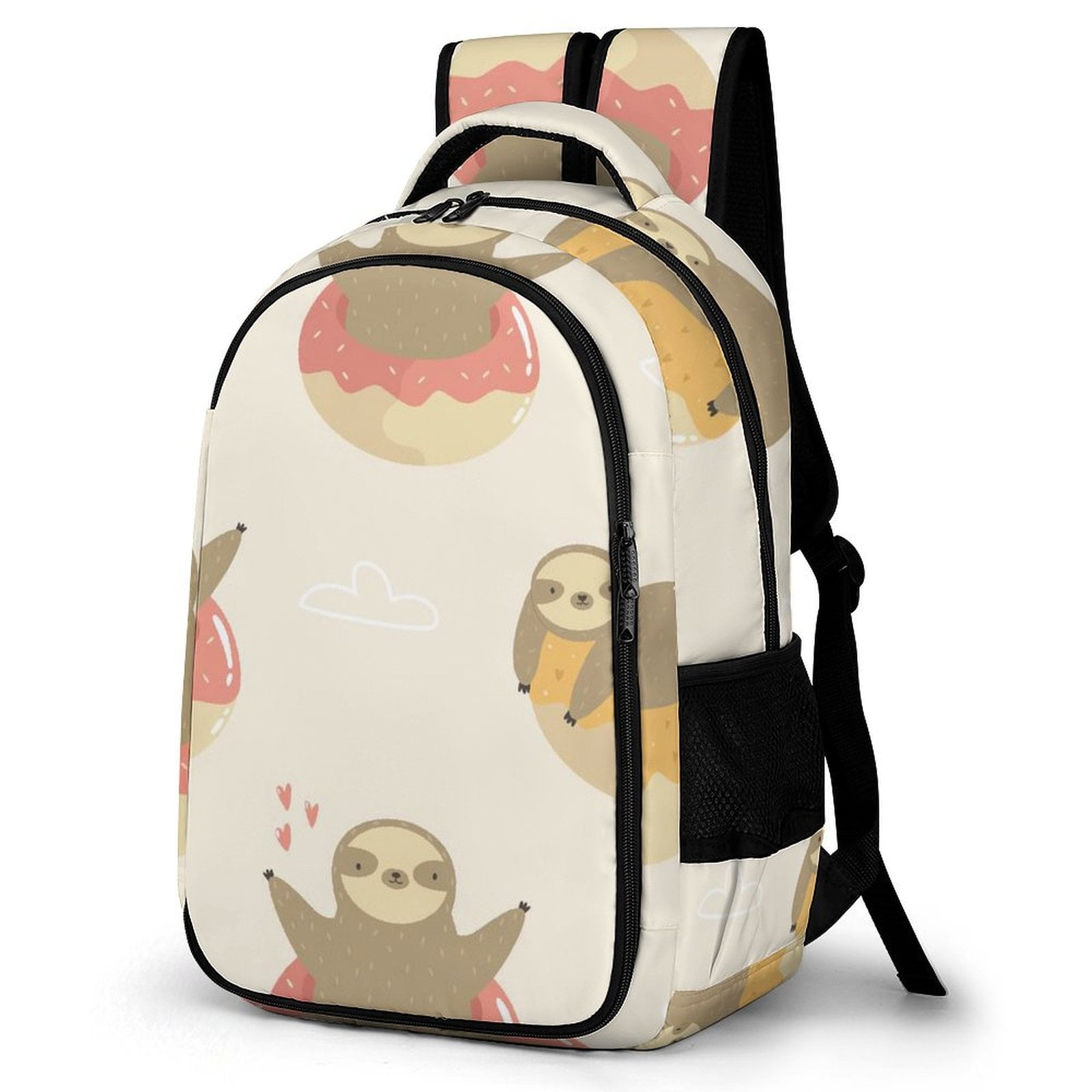 LAKIMCT Cute Sloths Donuts Backpack for Adult Kids, Refrigerator Pocket