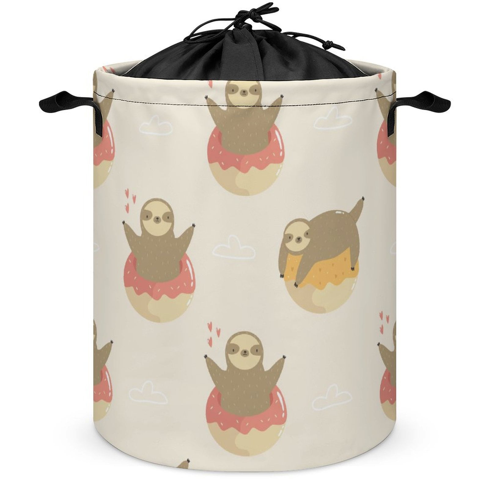 LAKIMCT Cute Sloths Donuts Drawstring Laundry Basket with Handle, 42L