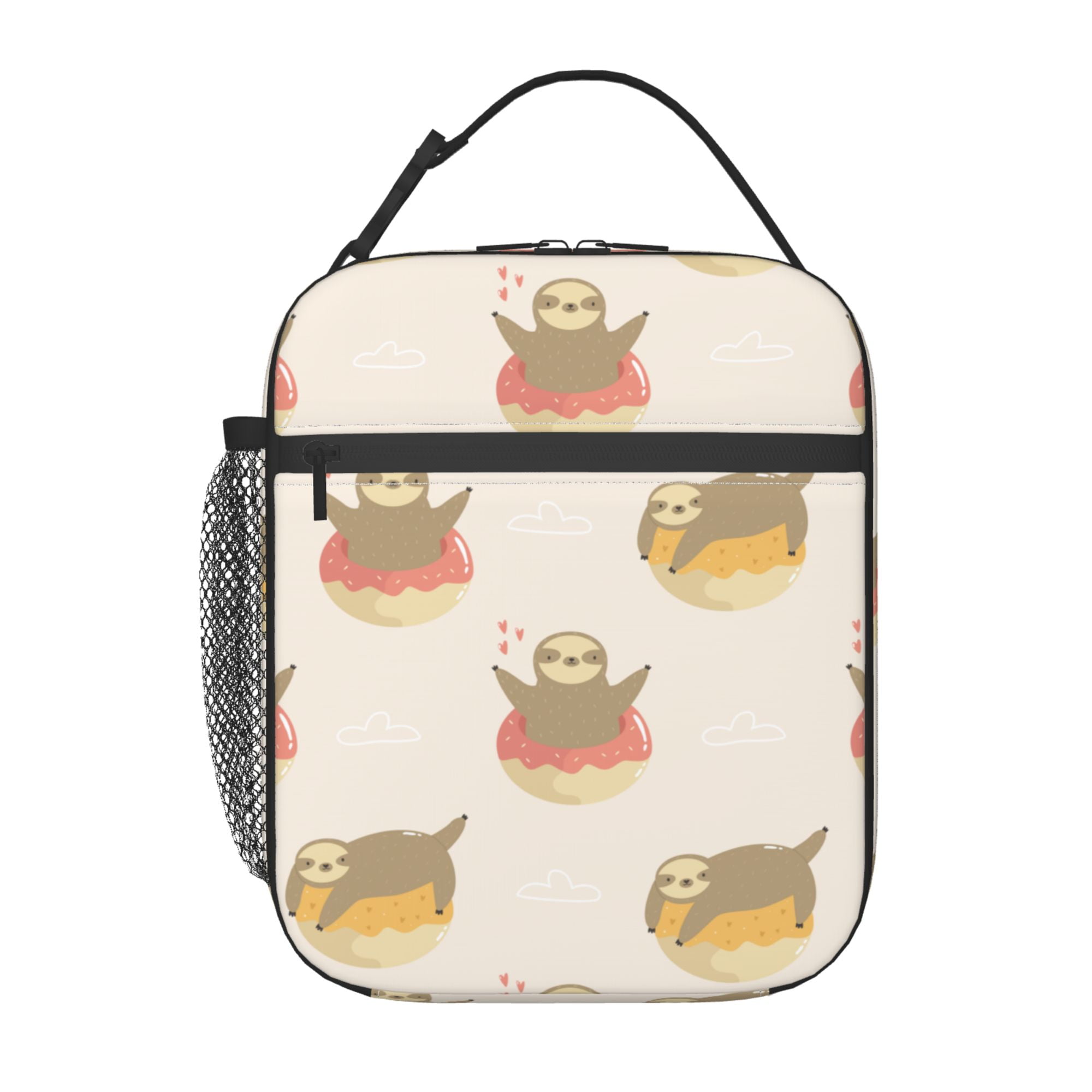LAKIMCT Cute Sloths Donuts Portable Lunch Bag for Kids Adults, Handheld