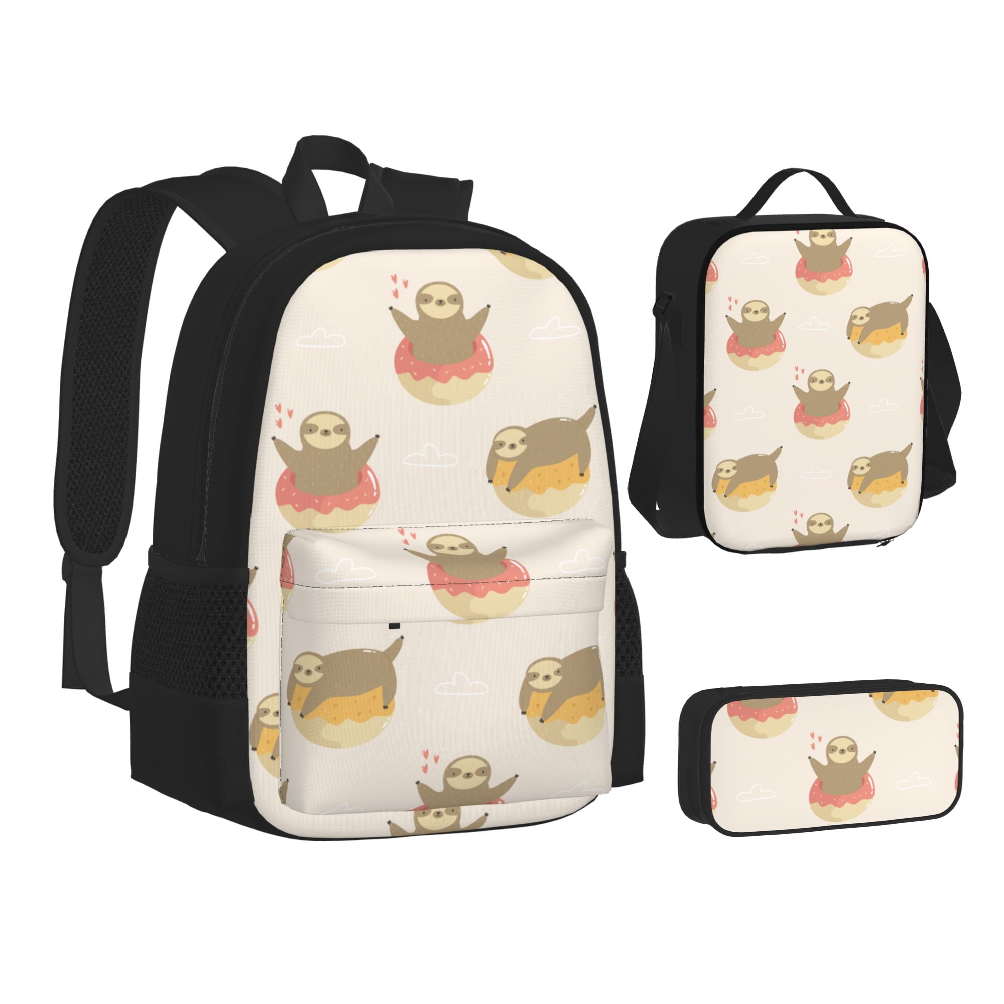 LAKIMCT Cute Sloths Donuts School Backpack Set for Boys Girls Womens