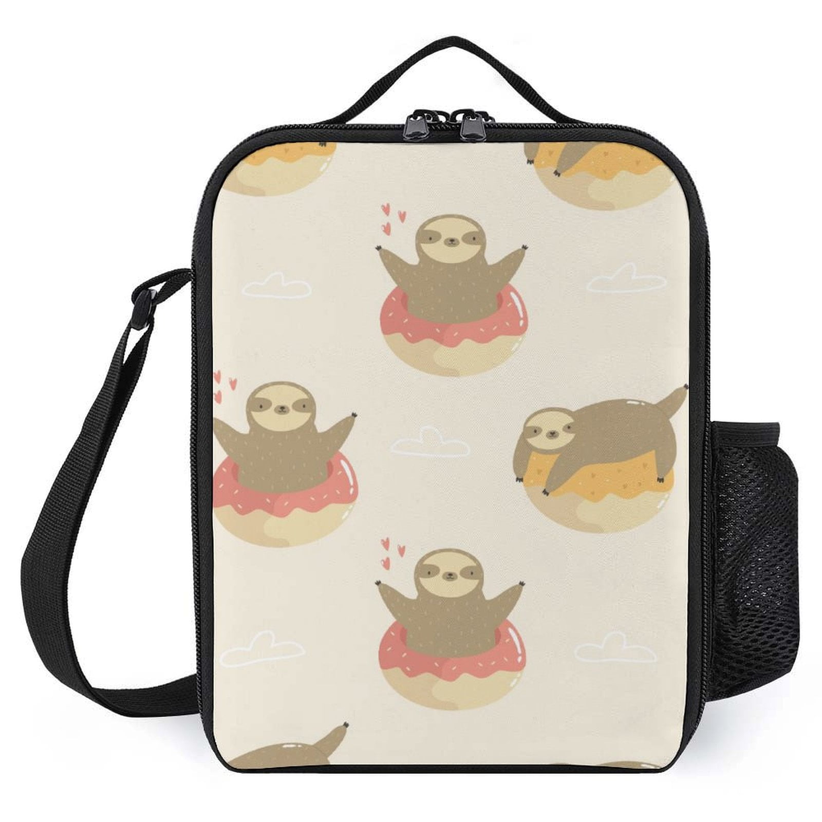 LAKIMCT Cute Sloths Donuts Waterproof Lunch Bag with Adjustable
