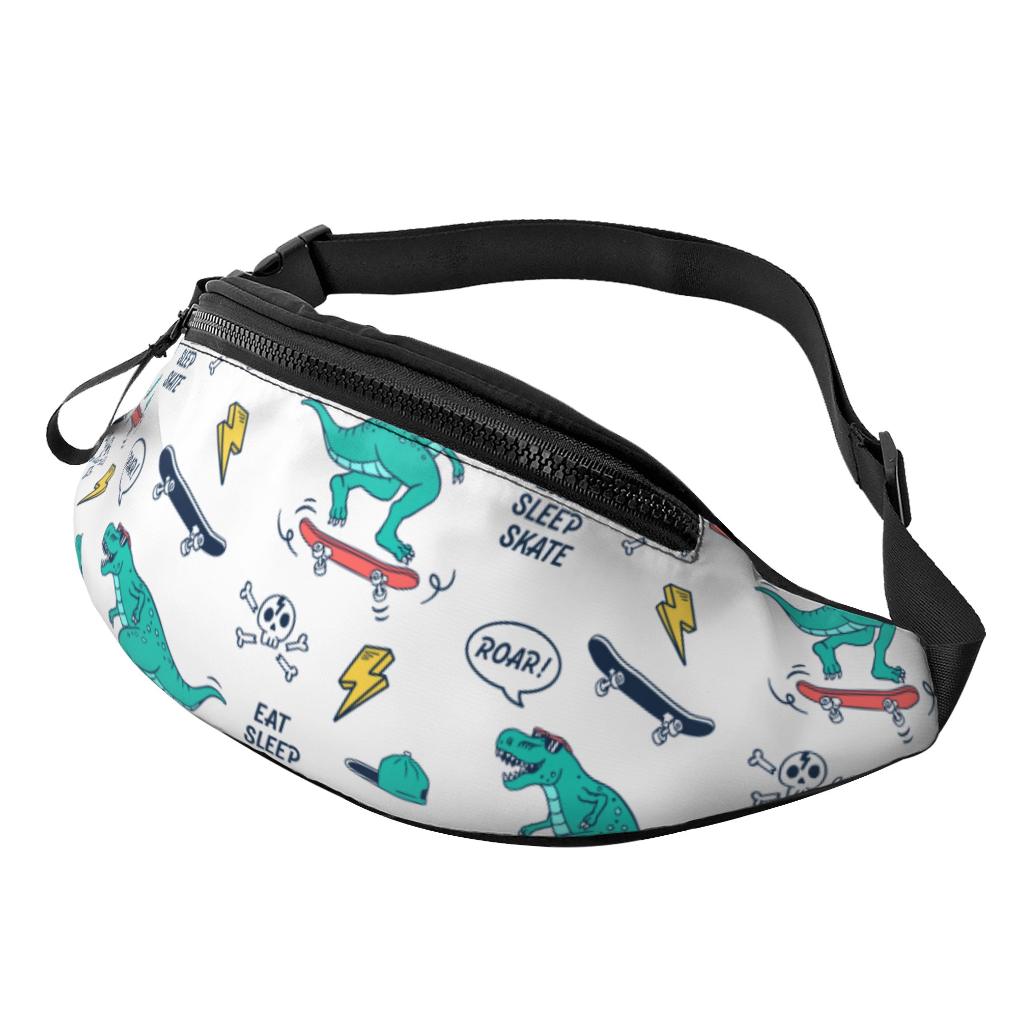 LAKIMCT Dinosaur Skateboard Fanny Pack for Women Men with Headphone