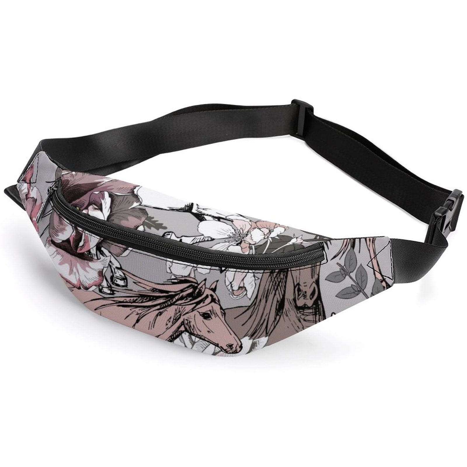 LAKIMCT Flowers And Horses Fanny Pack for Men Women Waterproof Belt Bag