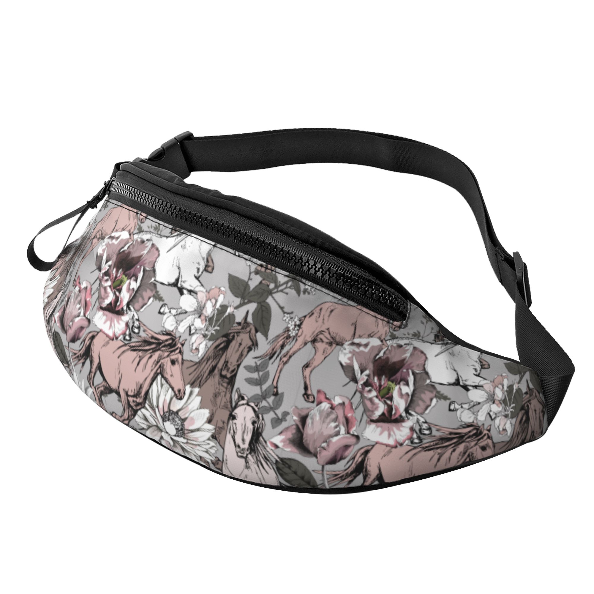 LAKIMCT Flowers And Horses Fanny Pack for Women Men with Headphone Jack