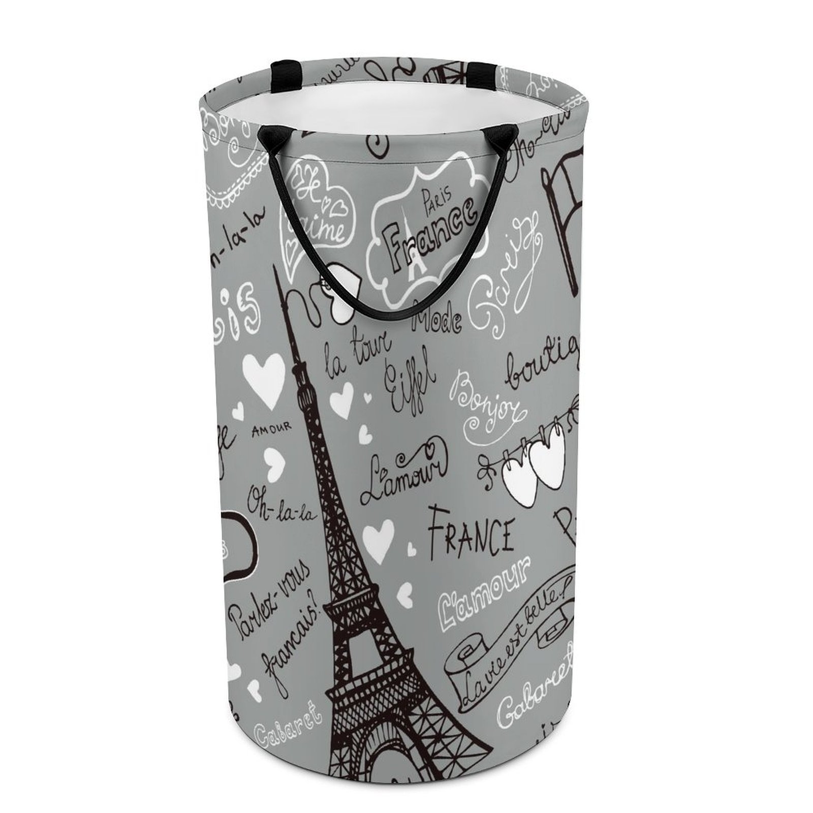 LAKIMCT Grey Paris Eiffel Love Words Laundry Basket, 86.5L Tall Large