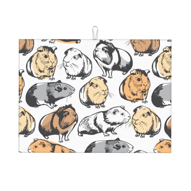 LAKIMCT Hand Drawn Guinea Pigs Dish Drying Mat for Kitchen Counter