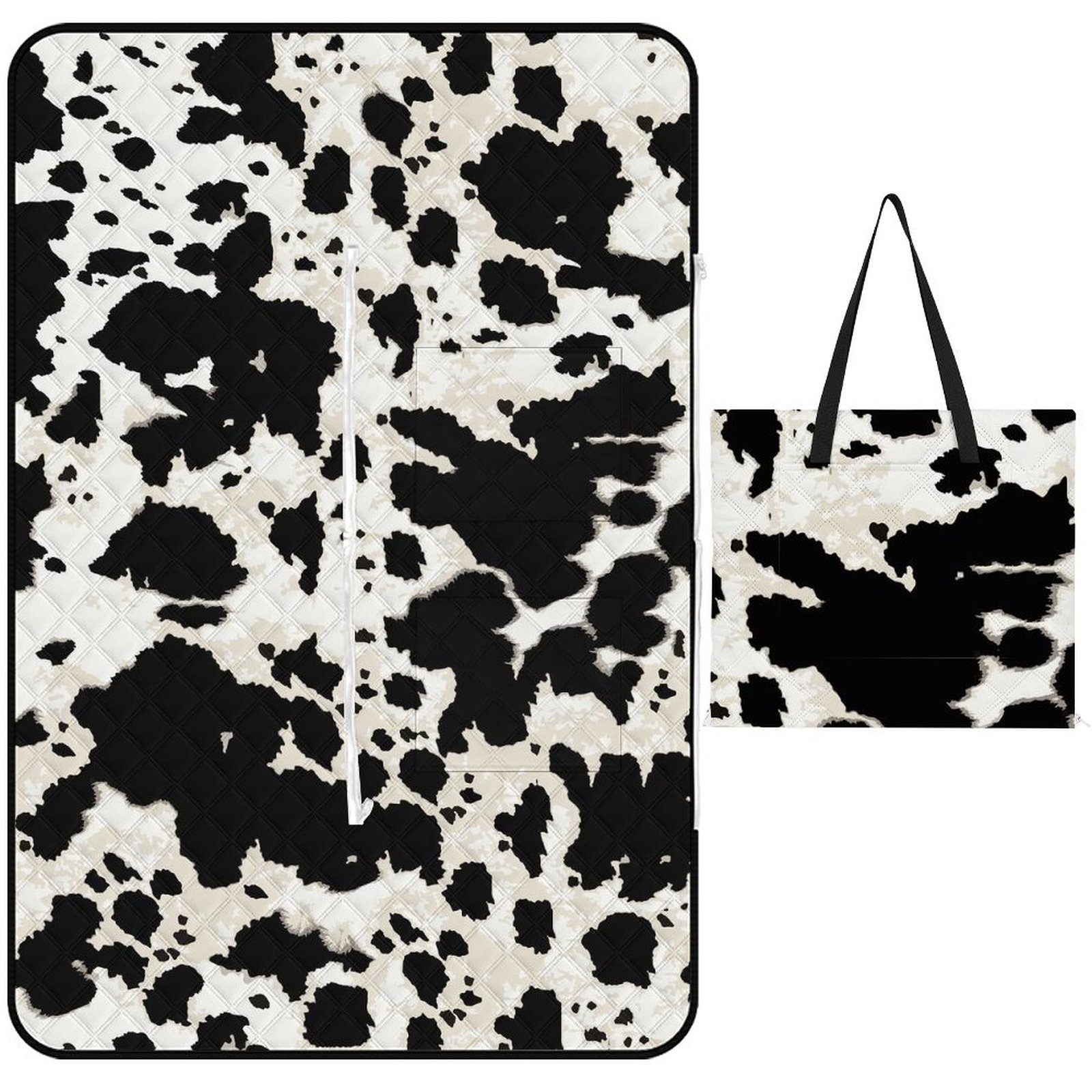 LAKIMCT Irregular Cow Print Picnic Blanket with Zipper, Waterproof ...