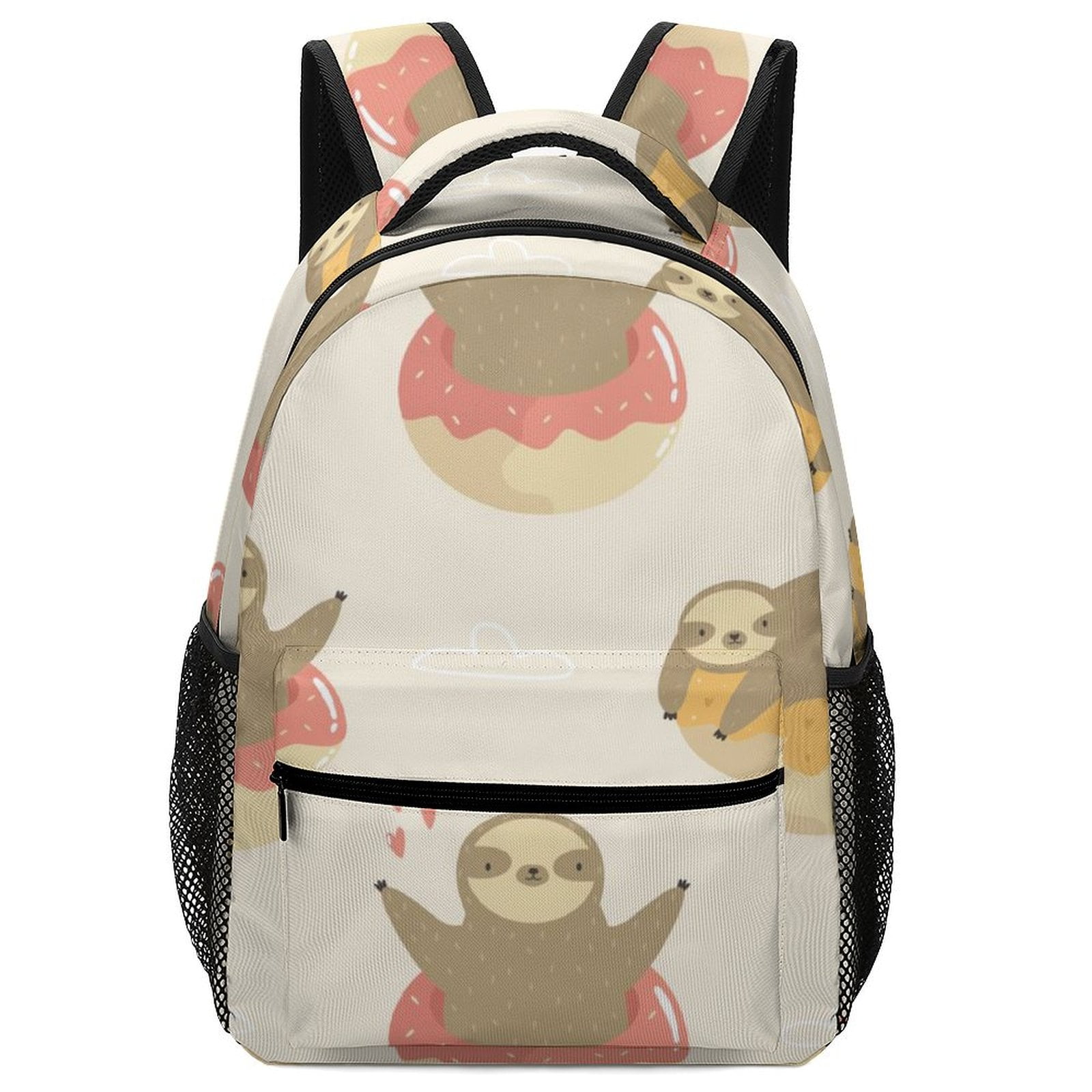 LAKIMCT Kids Backpack, Cute Sloths Donuts Schoolbag for Boys Girls with
