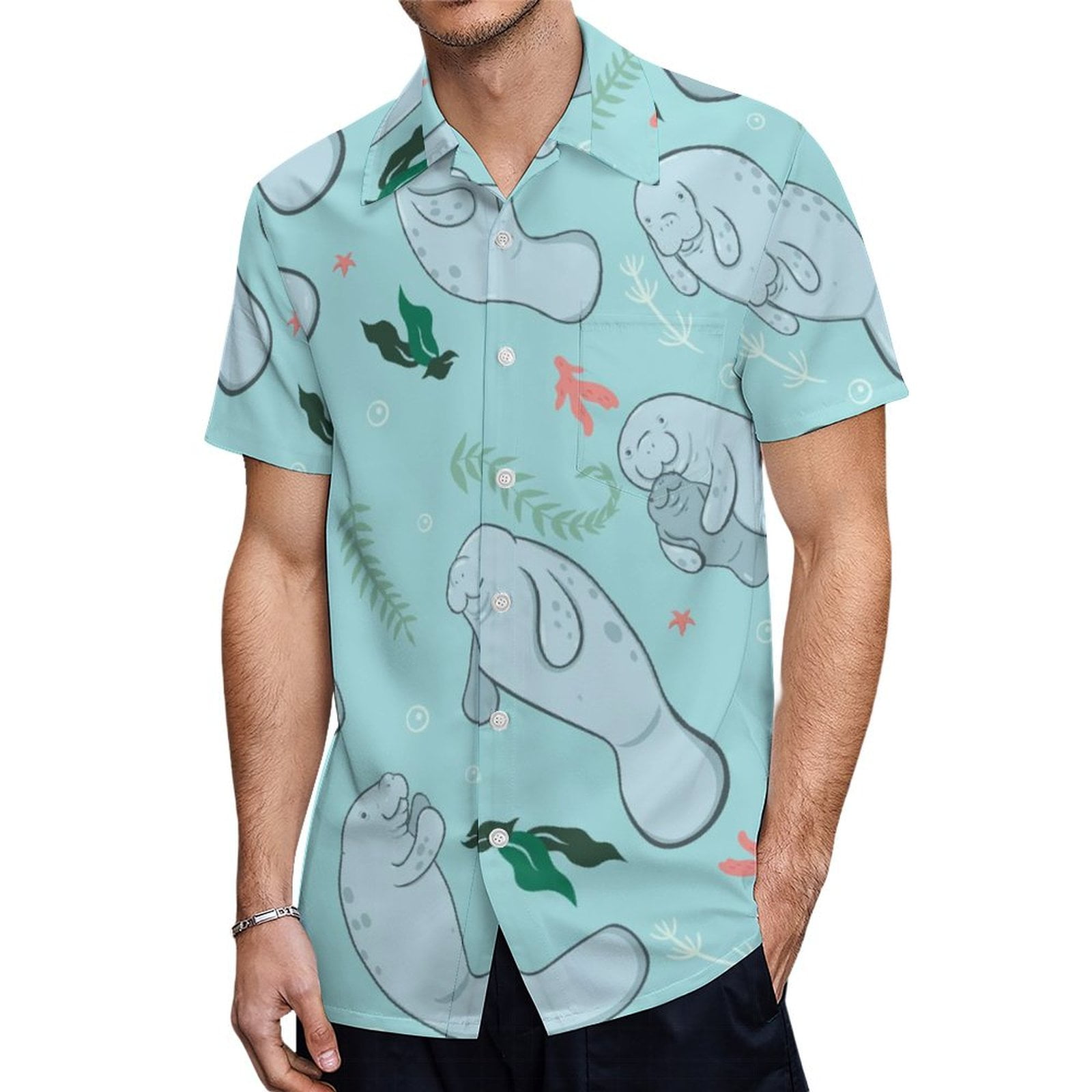 LAKIMCT Men's Casual Button Down Shirt Trendy Hawaiian Manatees Algae ...