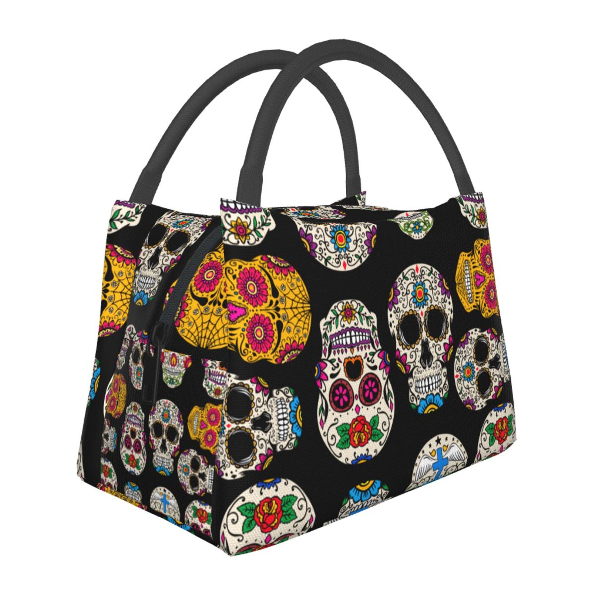 LAKIMCT Mexican Sugar Skulls Portable Lunch Bag for Kids Adult