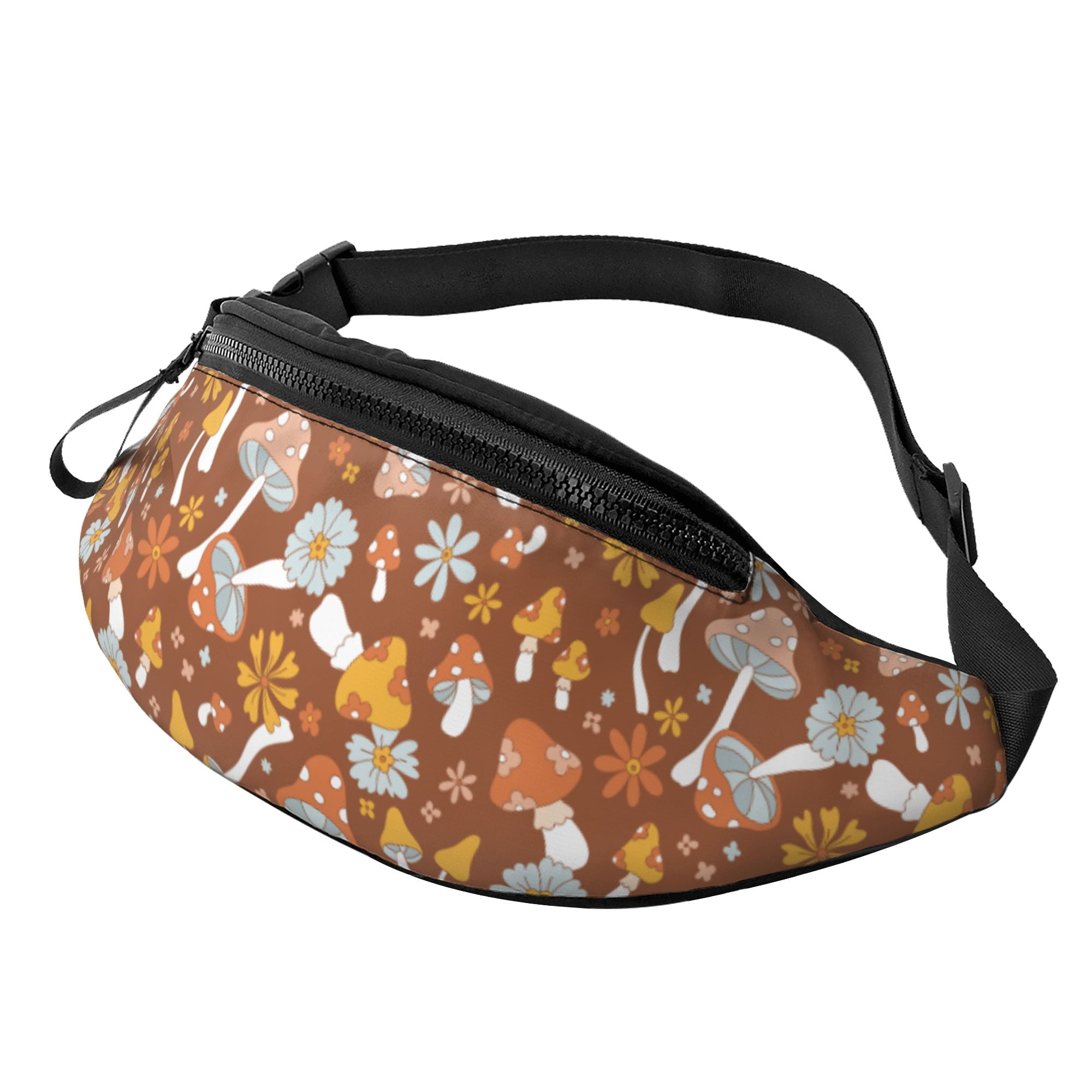 LAKIMCT Retro 70S 60S Brown Mushrooms Fanny Pack for Women Men with