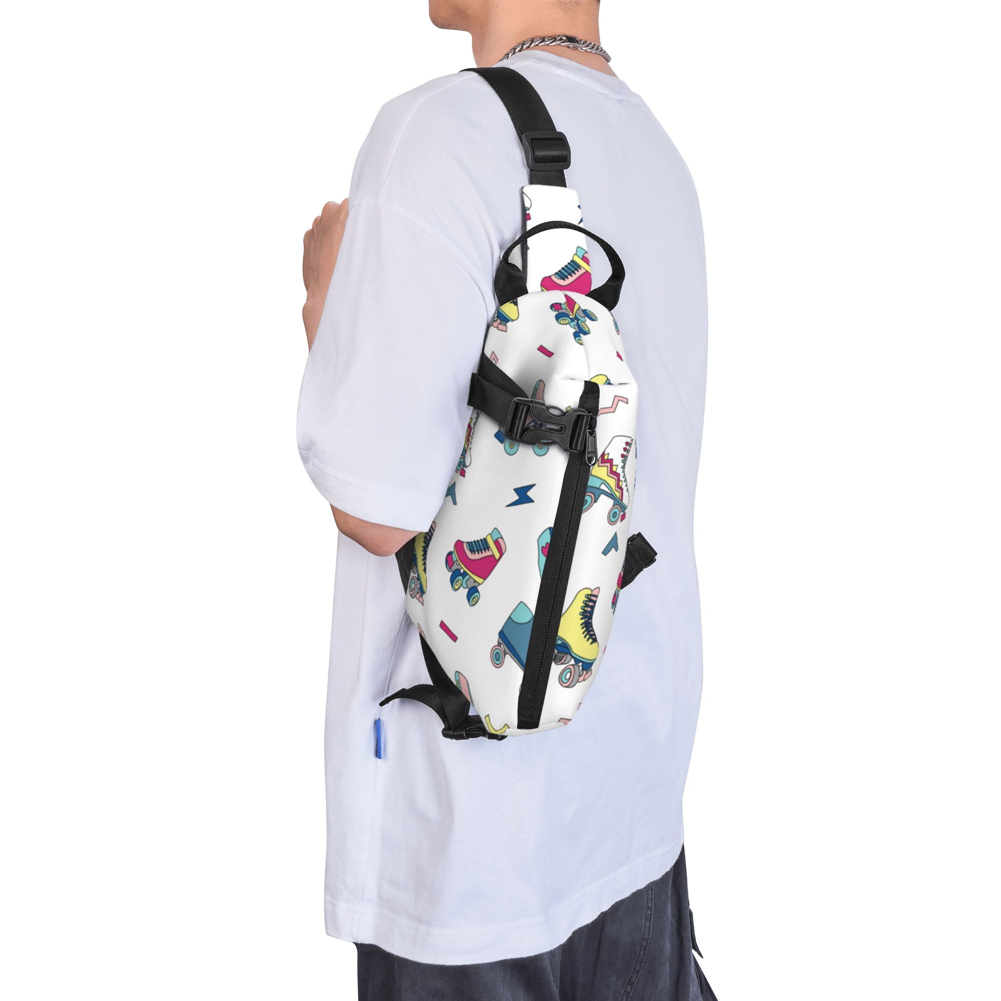 LAKIMCT Retro Roller Skates Sling Bag Chest Shoulder Backpack for Men