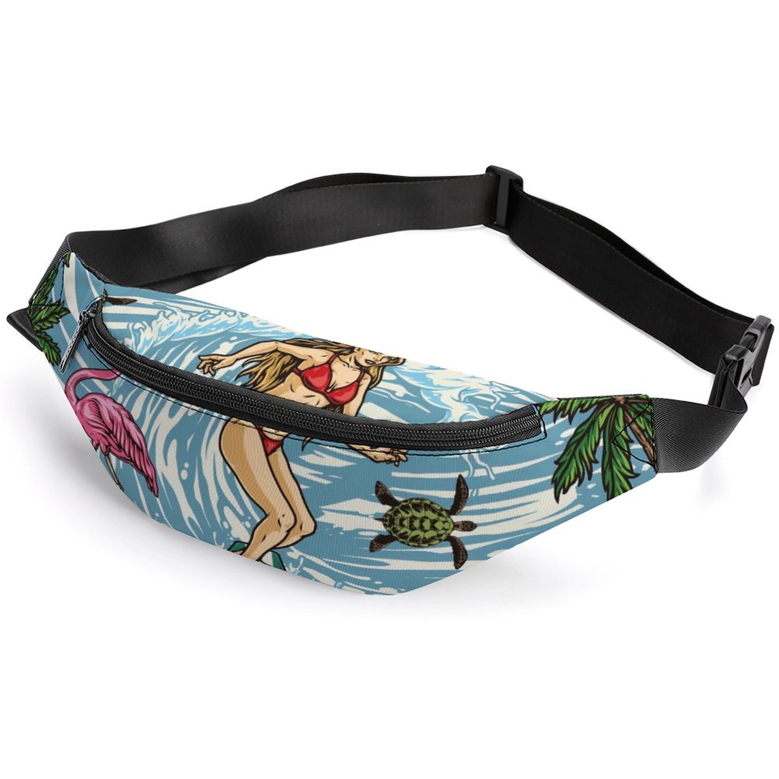 LAKIMCT Retro Surfing Flamingo Fanny Pack for Men Women Waterproof Belt