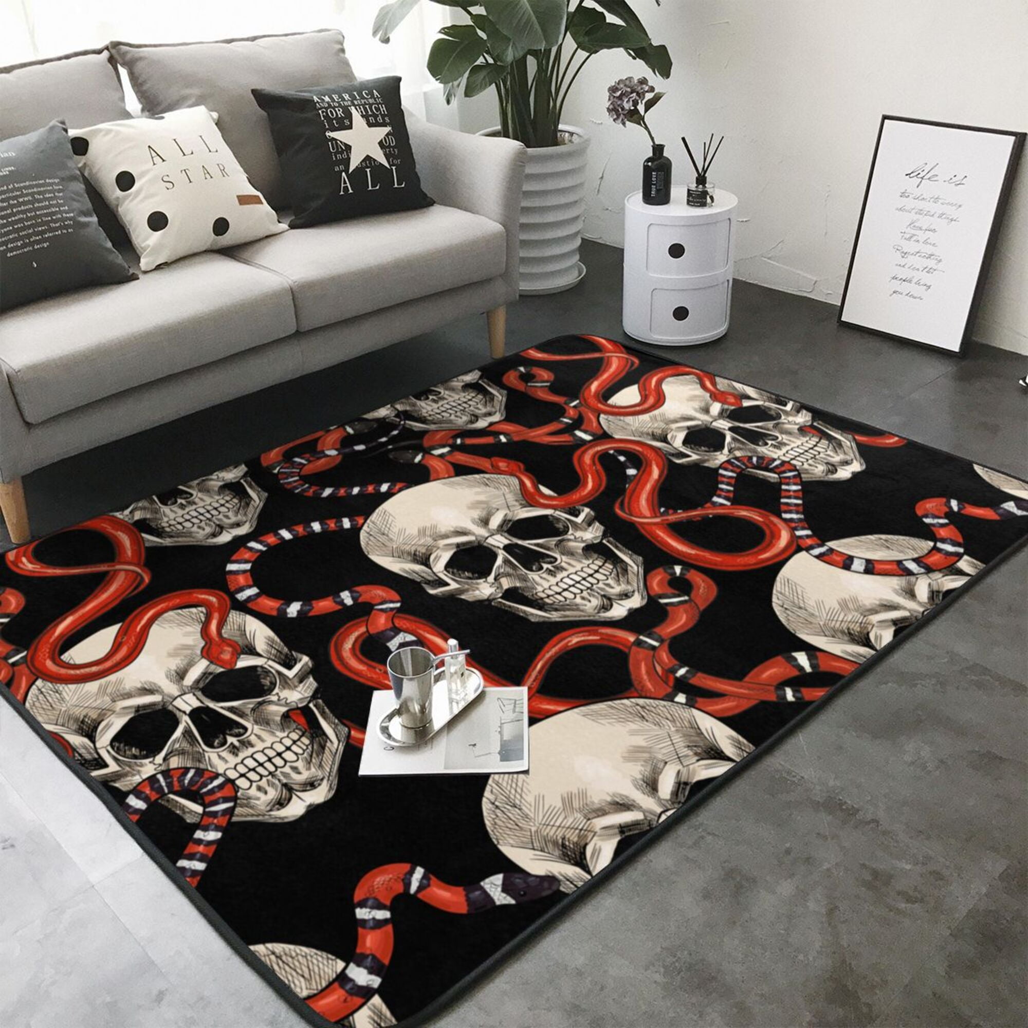 LAKIMCT Skulls Red Snakes Area Rug 80x58 inch, Modern Bedroom Decor ...