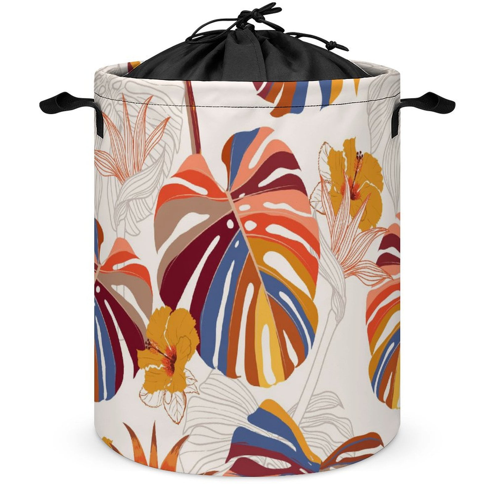 LAKIMCT Tropical Palm Leaf Drawstring Laundry Basket with Handle, 42L ...