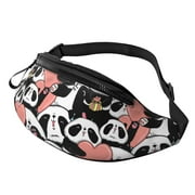 LAKIMCT Valentines Panda Fanny Pack for Women Men with Headphone Jack Sport Belt Bag Waist Packs for Running