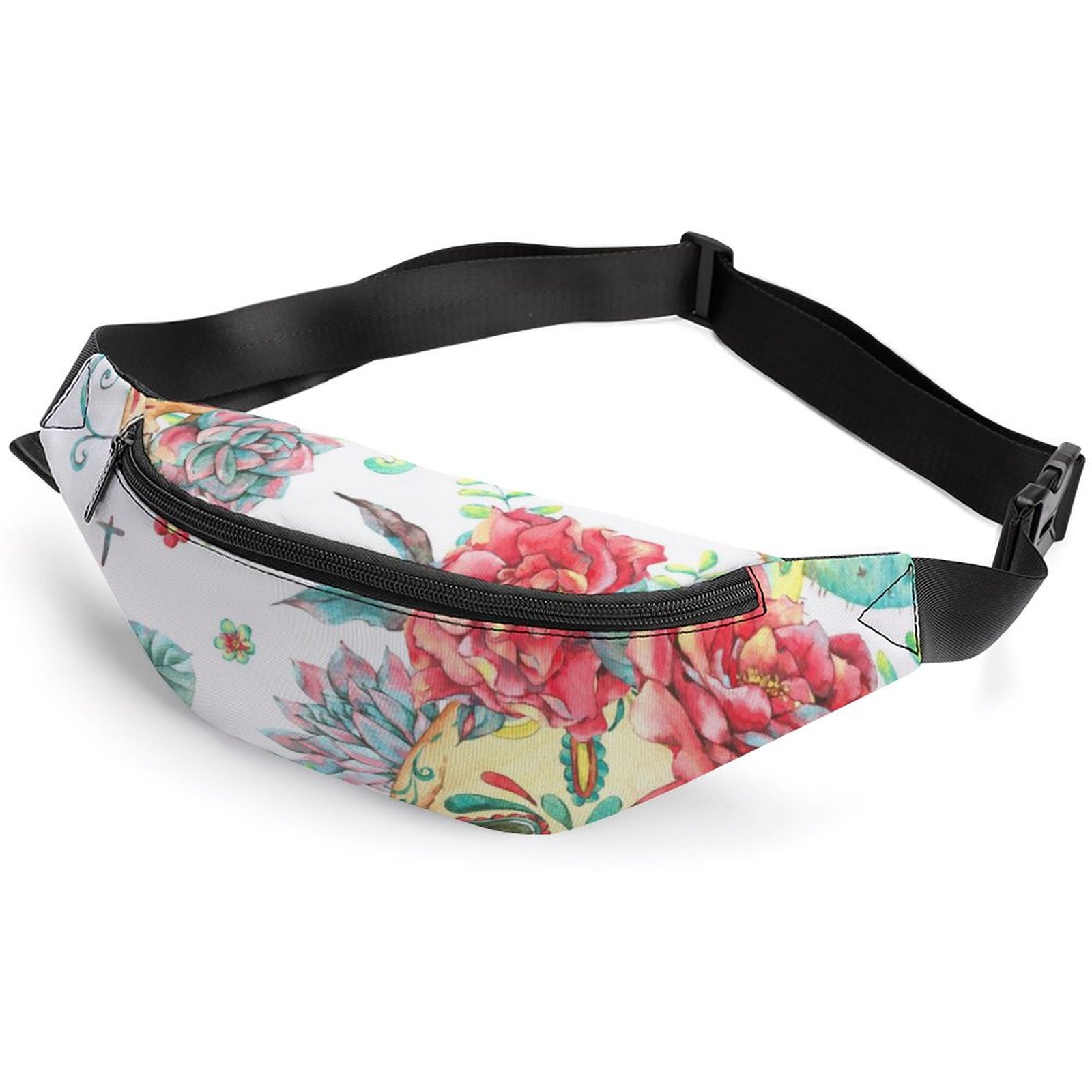 LAKIMCT Vintage Skull Roses Flowers Fanny Pack for Men Women Waterproof