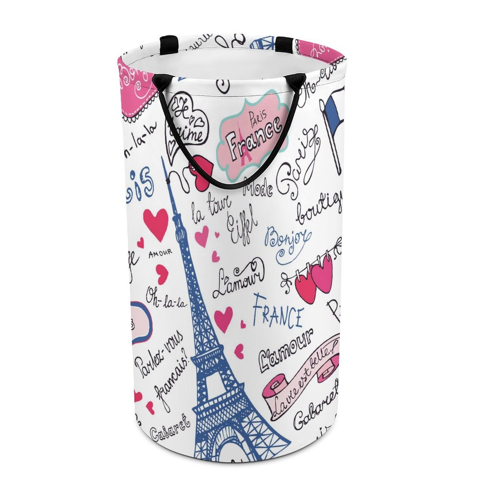 LAKIMCT White Paris Eiffel Love Words Laundry Basket, 86.5L Tall Large