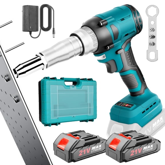 LAKIX Cordless Rivet Gun Battery Powered, Automatic Electric Rivet Gun Tool Brushless Pop Rivet Gun Kit for 3/32", 1/8", 5/32", 3/16" Rivets for Metal, Plastic and Leather
