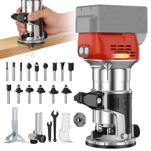 LAKIX Cordless Router Tool compatible with Milwaukee 18V Battery, 800W 28000RPM Brushless Wood Router with 6-Speed, Aluminum Base, 15 Router Bits, Palm Router for Woodworking (Tool Only)