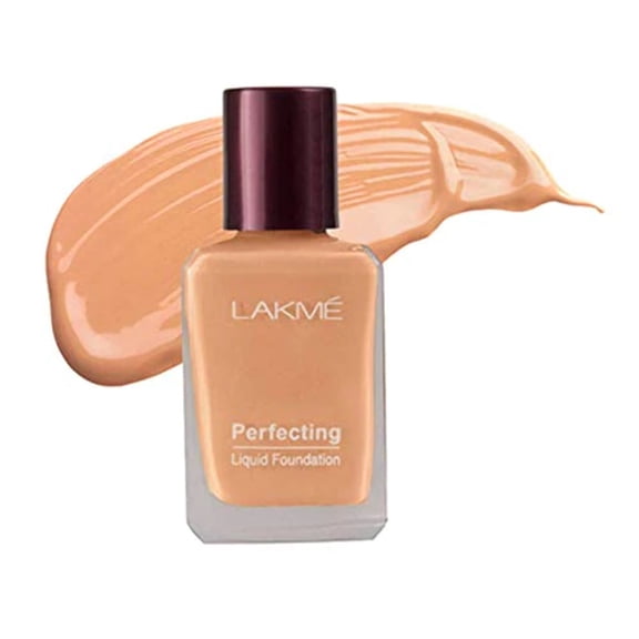 LAKM Perfecting Liquid Foundation, Shell, Waterproof Full Coverage Long Lasting - Light Oil Free Face Makeup with Vitamin E, Dewy Finish Glow, 27 ml