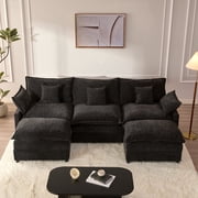 LAKPS 3-Seat Sectional Sofa Couch, Cloud-Style Deep Seating Sleeper Sofa with Included Throw Pillows, Chenille Fabric Upholstery, Modern Living Room Sofa, Black