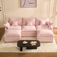 thumbnail image 1 of LAKPS 3-Seat Sectional Sofa Couch, Cloud-Style Deep Seating Sleeper Sofa with Included Throw Pillows, Chenille Fabric Upholstery, Modern Living Room Sofa, Pink, 1 of 9