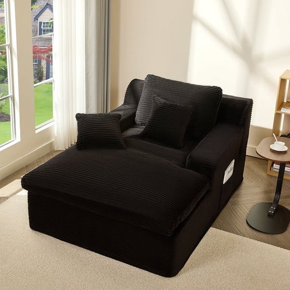 LAKPS Chaise Lounge Floor Sofa Bed for Adults, No Assembly, Modern Design, Comfortable Foam Seat, Corduroy, Black