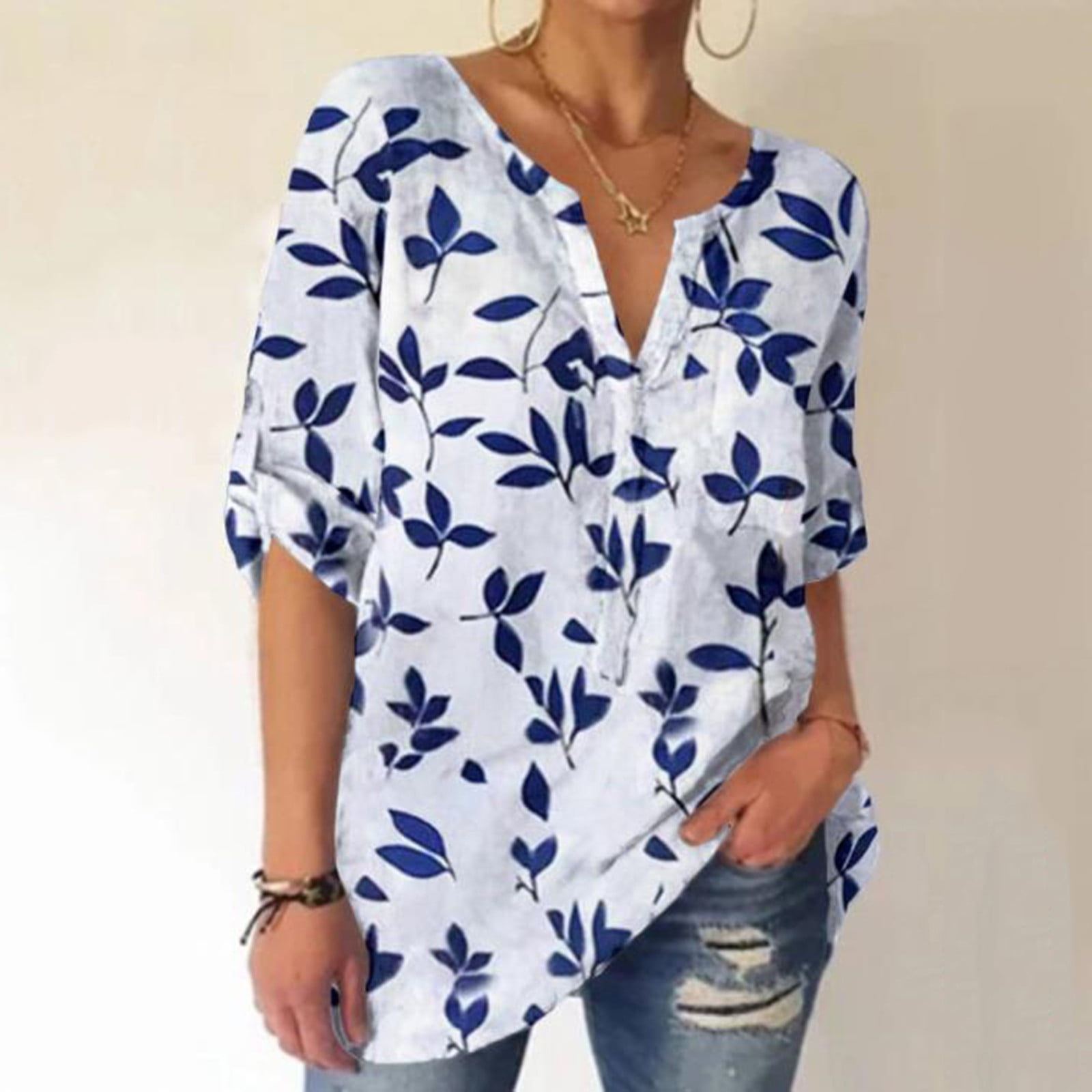 LAKUB Clearance Women's Funny Fashion Printed Vneck Long Sleeve Loose