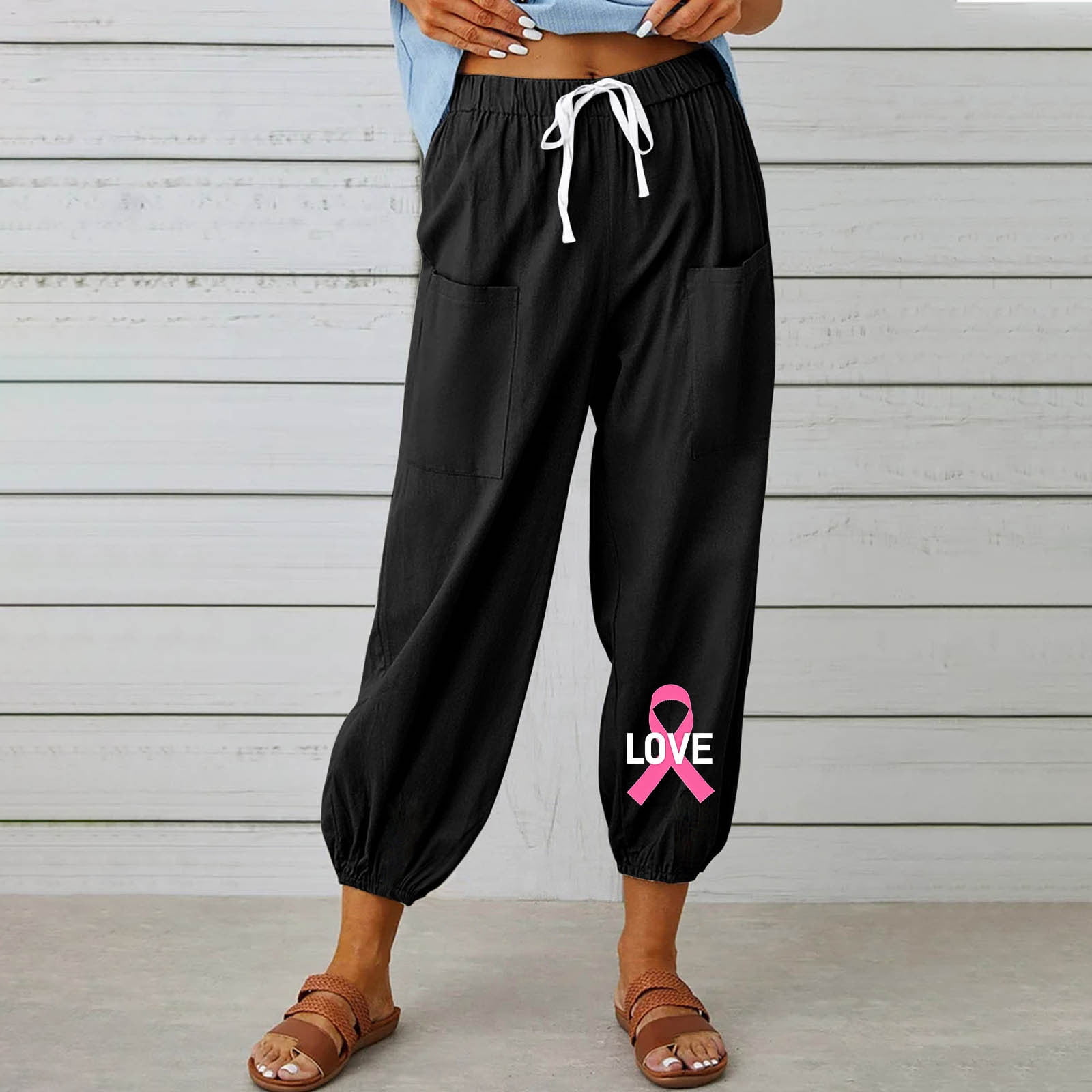 LAKUB Fall Style Capris Pants For Women Casual Summer Cotton Linen