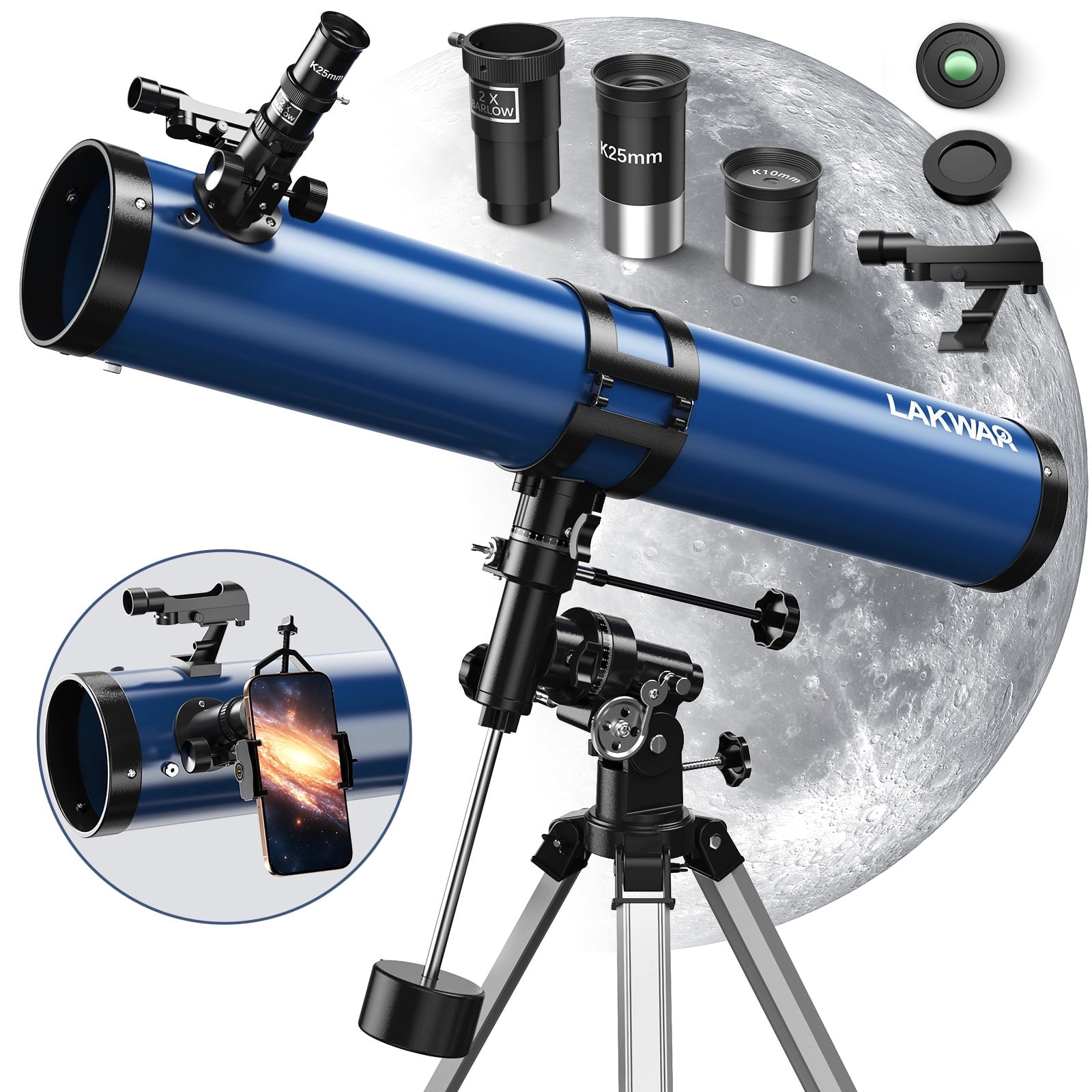 LAKWAR 114EQ Telescope, 900mm Reflector Telescopes for Adults (36X-180XProfessional Manual Equatorial Telescope Adults Astronomy