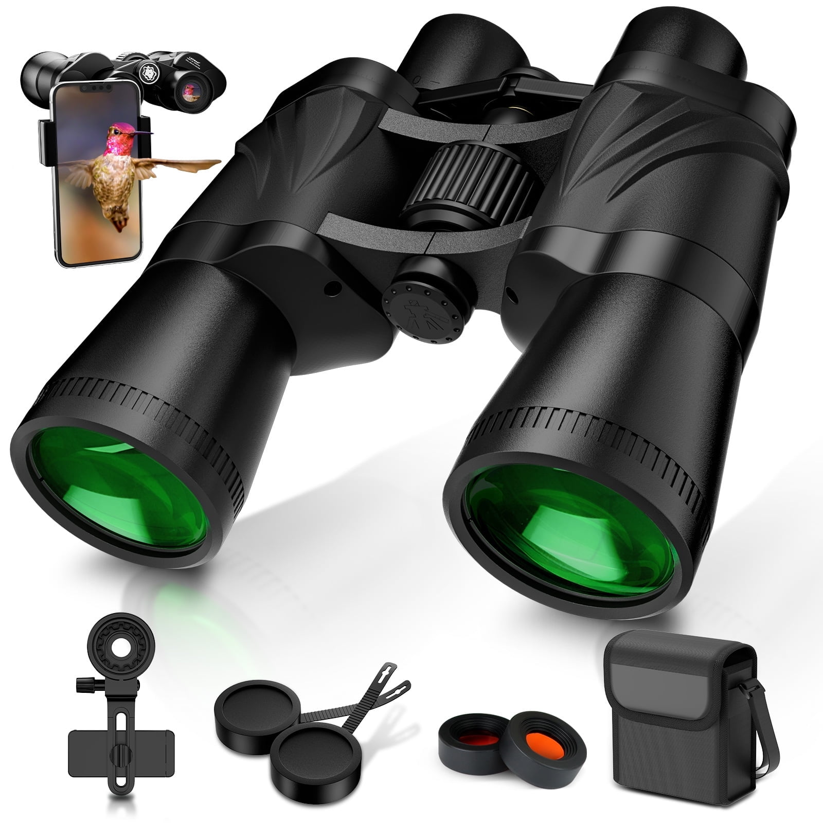 LAKWAR Binoculars for Adults,20x50 HD Binoculars for Bird Watching Hunting Hiking Travel Stargazing Concerts Sports, BAK4 Prism FMC Lens,Black