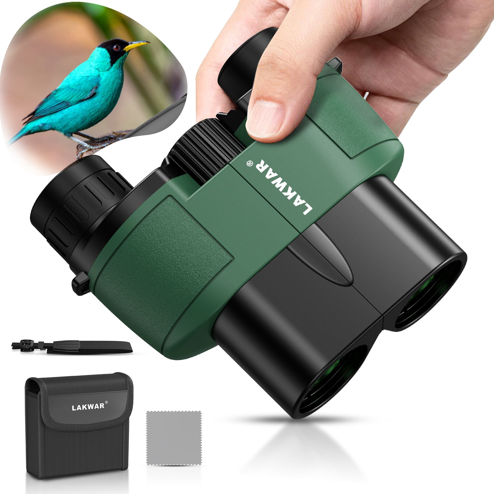 LAKWAR 10x25 Compact Binoculars for Adults and Kids，Small Portable Binoculars Lightweight for Bird Watching Hunting-Green