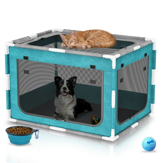 LAKWAR Dog Playpen Sturdy with Gate,34 in-Pet Kennel Crate Indoor for Puppies Cat Small Dogs,Dog Fence Pet Playpen Outdoor with Safety PVC Frame