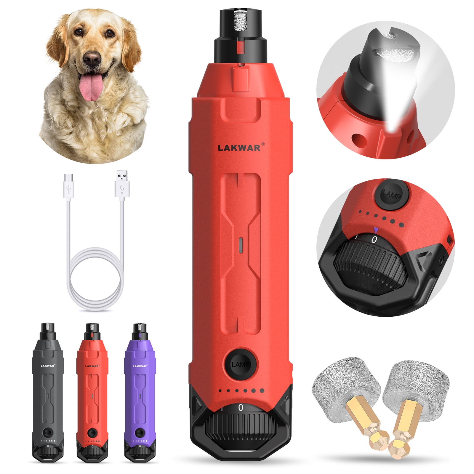 LAKWAR Dog Nail Grinder 6 Speed Pet Grinder W Light Quiet Rechargeable Electric Trimmer Painless Paws Grooming Smoothing Tool Large Medium Small Dogs d39e22e5 cde0 4b1f 82e1 bd4e795a26b4.b1baa2611da03d388621b7a8a6337bb4