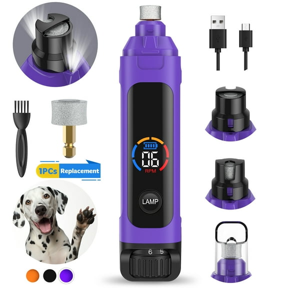 LAKWAR Dog Nail Grinder,6-Speed Pet Nail Grinder W/Light Quiet Rechargeable Electric Dog Nail Trimmer Painless Paws Grooming & Smoothing Tool for Large Medium Small Dogs(Purple)