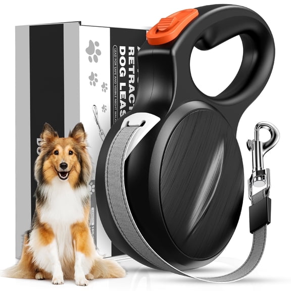 LAKWAR Dog Leash Restractable-Autobrake Pet Leash for Walking Tangle Free/16.4 ft Strong Nylon Tape /One-Handed/Black