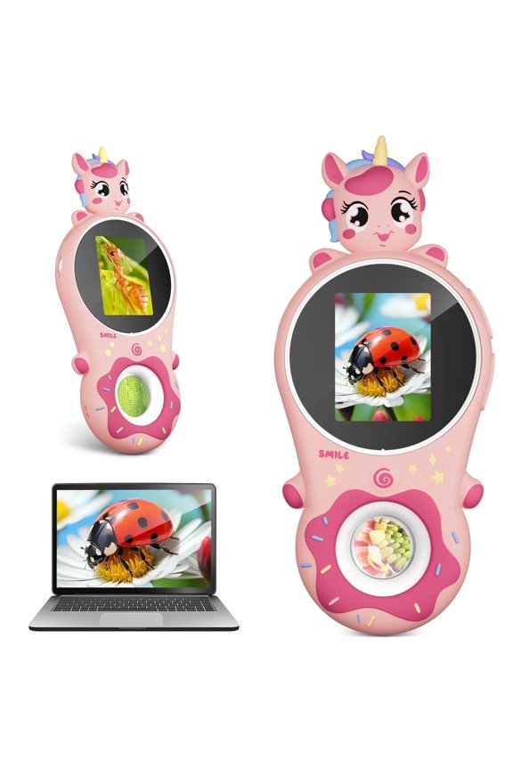 Kids Microscope, IPS 2'' Screen Digital Microscope, Miniature Microscope Science Kit Toy for Children Students (Pink)