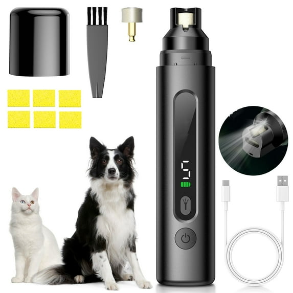 LAKWAR Gray 5 Speed dog nail grinder with LED light, low noise vibration for small medium large dogs