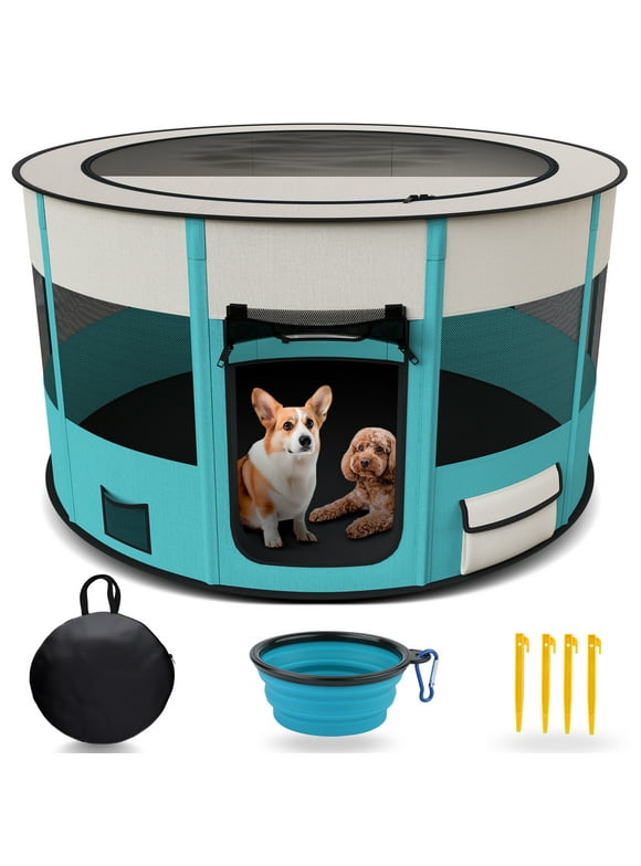LAKWAR Large Pet Playpen for Dogs & Cats, 10.23 sq ft Pet Playpens Foldable Portable Indoor Outdoor Exercise Pen with Carrying Case for Cat Puppy Rabbit